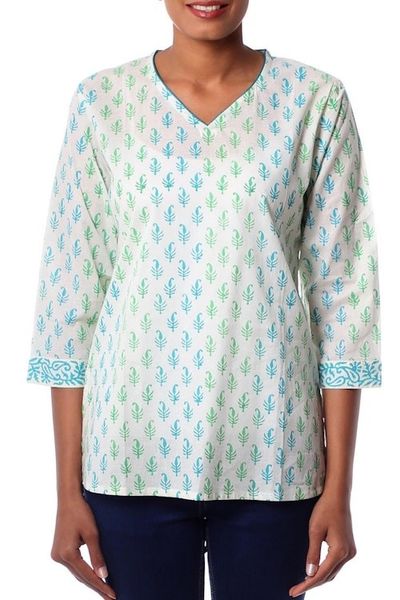 Alternate image for Womens Indian Paisley Cotton Patterned Tunic Top Jaipur Fantasy