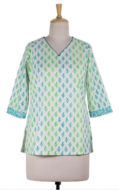 Alternate image for Womens Indian Paisley Cotton Patterned Tunic Top Jaipur Fantasy