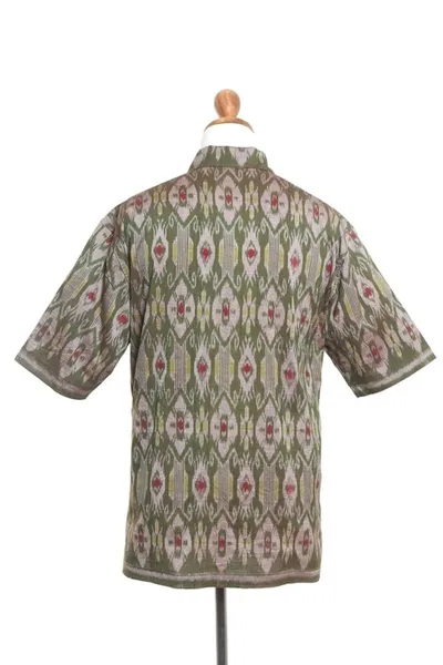 Alternate image for Hand Woven Mens Short Sleeved Cotton Shirt Green Summer