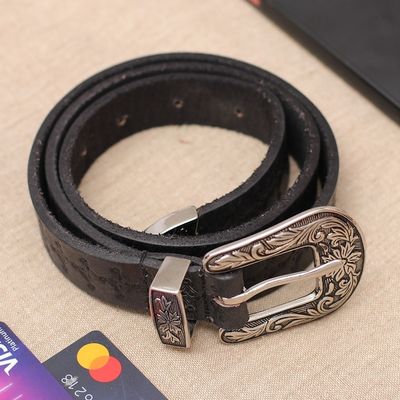 Alternate image for Classic Star-Themed Onyx Leather Belt with Brass Buckle Onyx Classic