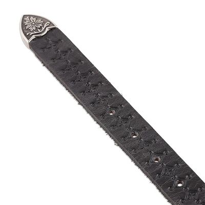 Alternate image for Classic Star-Themed Onyx Leather Belt with Brass Buckle Onyx Classic