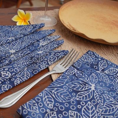 Alternate image for Leafy-Patterned 6-Piece Midnight Blue 100 Cotton Napkin Set Midnight Banquet