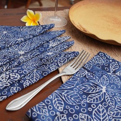 Alternate image for Leafy-Patterned 6-Piece Midnight Blue 100 Cotton Napkin Set Midnight Banquet