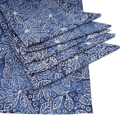 Alternate image for Leafy-Patterned 6-Piece Midnight Blue 100 Cotton Napkin Set Midnight Banquet