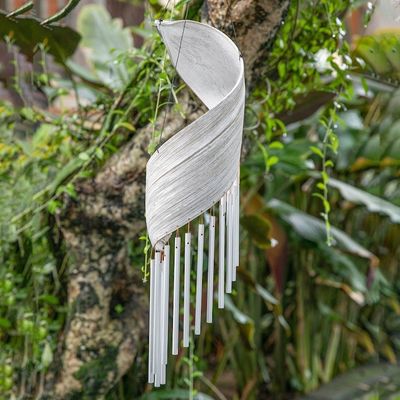 Alternate image for Distressed White Coconut Fiber and Aluminum Pipe Wind Chime Wind Melody