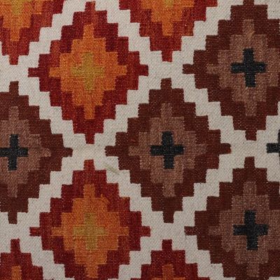 Alternate image for Handloomed Diamond-Patterned Alabaster and Black Wool Rug Paradise Enchantment