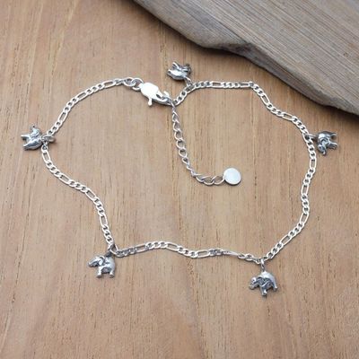 Alternate image for Elephant-Themed Sterling Silver Charm Anklet from Bali Elephant Procession