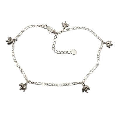 Alternate image for Elephant-Themed Sterling Silver Charm Anklet from Bali Elephant Procession
