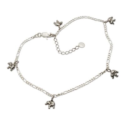 Alternate image for Elephant-Themed Sterling Silver Charm Anklet from Bali Elephant Procession