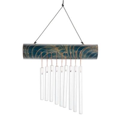 Alternate image for Bamboo Wind Chime in Blue with Nine Aluminum Pipes from Bali Early Morning Song in Blue