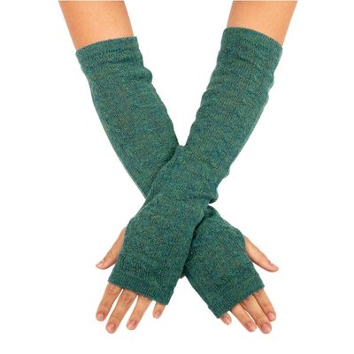 Alternate image for Green 100 Baby Alpaca Cable Knit Fingerless Mitts Luscious Twist in Emerald