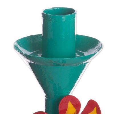 Alternate image for Recycled Metal Flower Candle Holder in Aqua from Peru Margarita Beauty in Aqua
