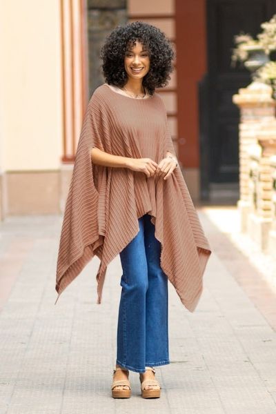 Alternate image for Organic Pima Cotton Knitted Poncho in Peach from Peru Pintu Spring in Peach