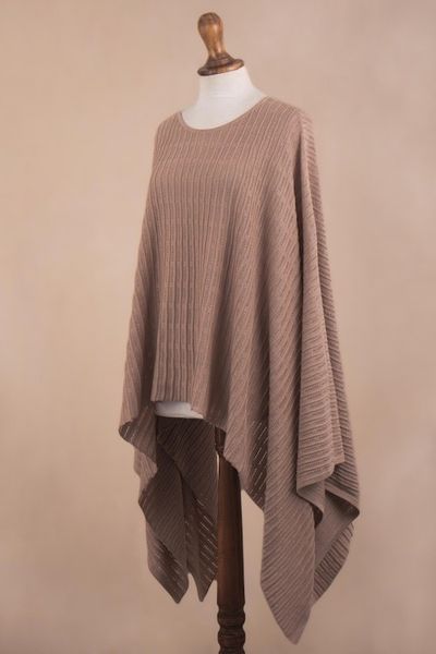Alternate image for Organic Pima Cotton Knitted Poncho in Peach from Peru Pintu Spring in Peach