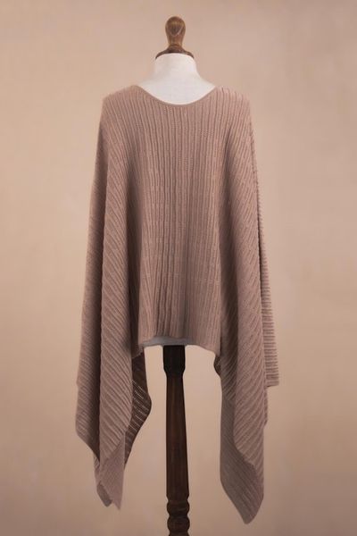 Alternate image for Organic Pima Cotton Knitted Poncho in Peach from Peru Pintu Spring in Peach