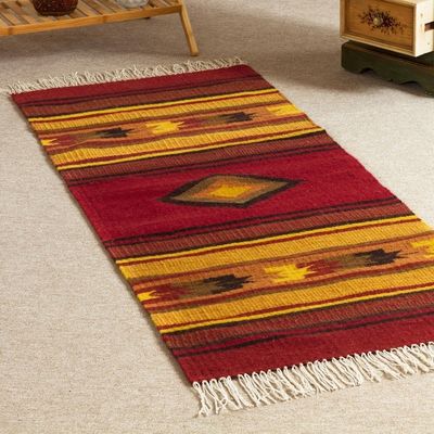 Alternate image for Hand-woven 2x5 Red And Yellow Alpaca Wool Rug From Peru Empire
