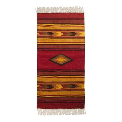 Alternate image for Hand-woven 2x5 Red And Yellow Alpaca Wool Rug From Peru Empire