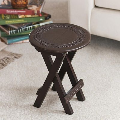 Alternate image for Collectible Mahogany Leather Folding Accent Table Garland