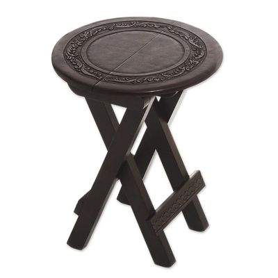 Alternate image for Collectible Mahogany Leather Folding Accent Table Garland