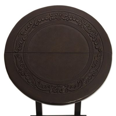Alternate image for Collectible Mahogany Leather Folding Accent Table Garland