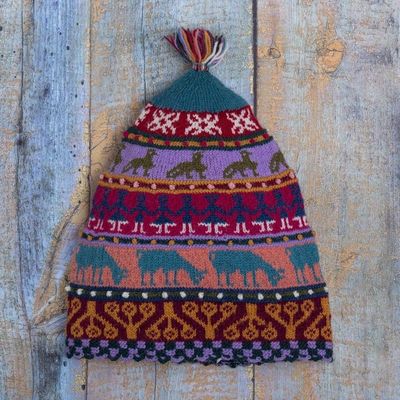Alternate image for Multicolored Hand Knit Wool Hat Qanchi Dance