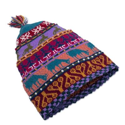 Alternate image for Multicolored Hand Knit Wool Hat Qanchi Dance