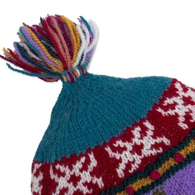 Alternate image for Multicolored Hand Knit Wool Hat Qanchi Dance