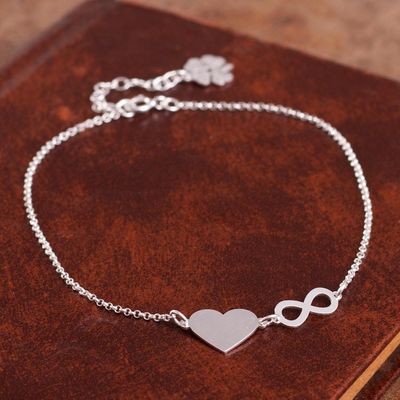 Alternate image for Sterling Silver Infinity Heart Anklet from Peru Love Infinite