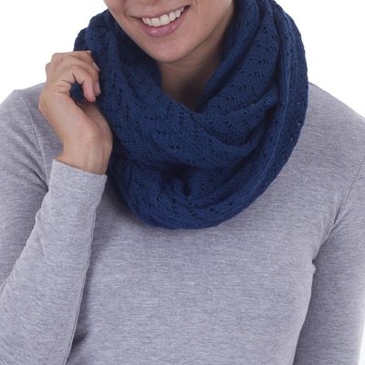 Alternate image for Alpaca Wool Blue Infinity Scarf Knitted in Peru Infinitely Blue