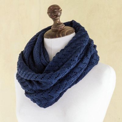 Alternate image for Alpaca Wool Blue Infinity Scarf Knitted in Peru Infinitely Blue