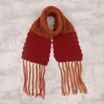 Alternate image for Crocheted Fringed 100 Alpaca Scarf from Peru Winter Fire