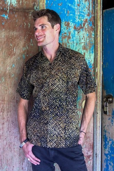 Alternate image for Hand Dyed Batik Short Sleeve Shirt for Men from Bali Night Starfield