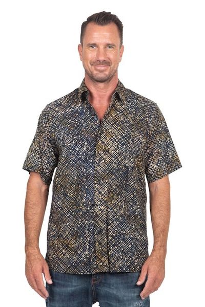 Alternate image for Hand Dyed Batik Short Sleeve Shirt for Men from Bali Night Starfield