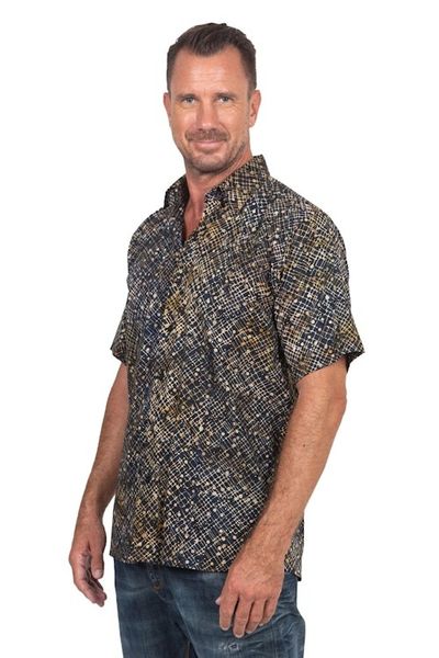 Alternate image for Hand Dyed Batik Short Sleeve Shirt for Men from Bali Night Starfield