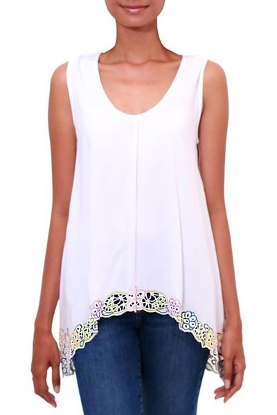 Alternate image for Floral Embroidered Rayon Blouse in White from Bali Flower Colors in White