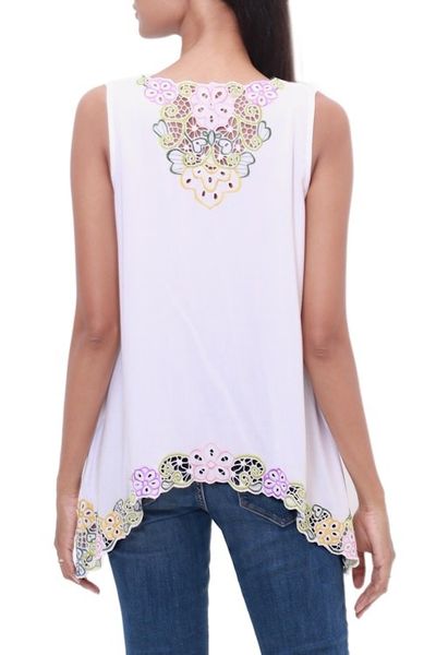 Alternate image for Floral Embroidered Rayon Blouse in White from Bali Flower Colors in White