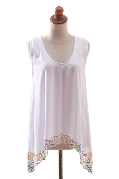 Alternate image for Floral Embroidered Rayon Blouse in White from Bali Flower Colors in White