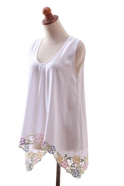 Alternate image for Floral Embroidered Rayon Blouse in White from Bali Flower Colors in White
