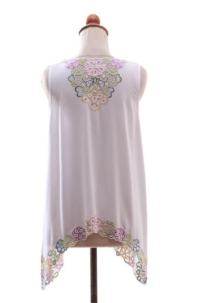 Alternate image for Floral Embroidered Rayon Blouse in White from Bali Flower Colors in White