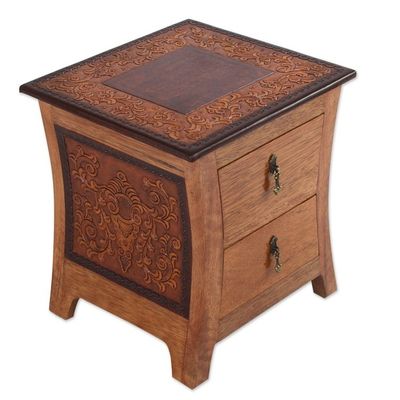 Alternate image for Tornillo wood and leather nightstand,Colonial Floral Night Colonial Floral Night