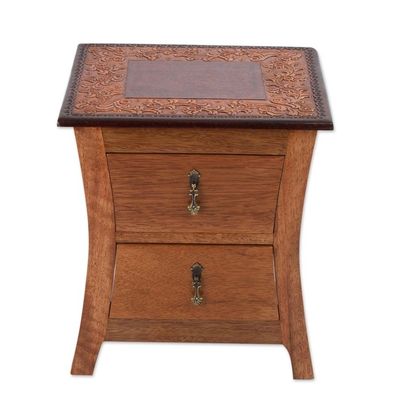 Alternate image for Tornillo wood and leather nightstand,Colonial Floral Night Colonial Floral Night