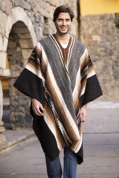 Alternate image for Mens Alpaca Wool Poncho Road to Huancayo