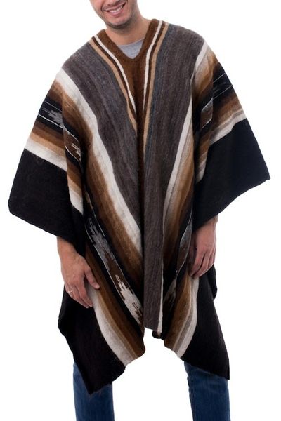 Alternate image for Mens Alpaca Wool Poncho Road to Huancayo