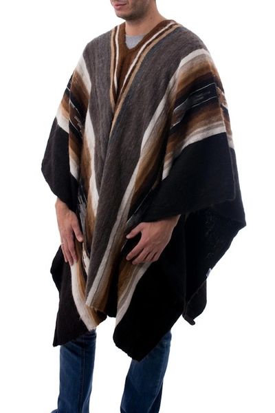 Alternate image for Mens Alpaca Wool Poncho Road to Huancayo