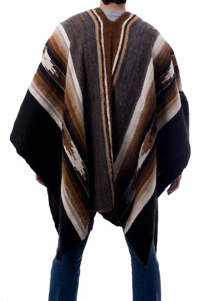 Alternate image for Mens Alpaca Wool Poncho Road to Huancayo