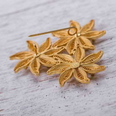 Alternate image for Floral Gold Plated Filigree Brooch Pin Amazon Bouquet