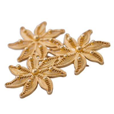 Alternate image for Floral Gold Plated Filigree Brooch Pin Amazon Bouquet