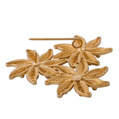 Alternate image for Floral Gold Plated Filigree Brooch Pin Amazon Bouquet
