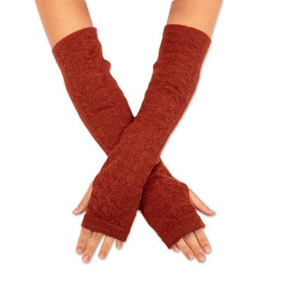 Alternate image for 100 Baby Alpaca Orange Knit Fingerless Mitts From Peru Luscious Twist in Orange