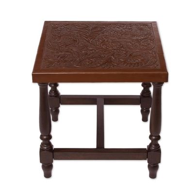 Alternate image for Brown Nature-Inspired Leather and Wood Table from Peru Mountain Garden